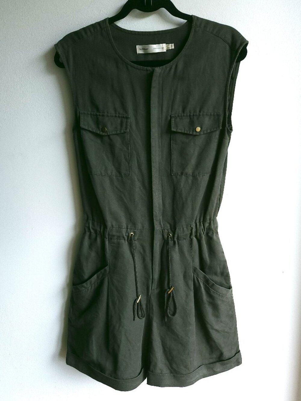 InWear Forest Green Linen & Cotton Utility Romper - Sz 6